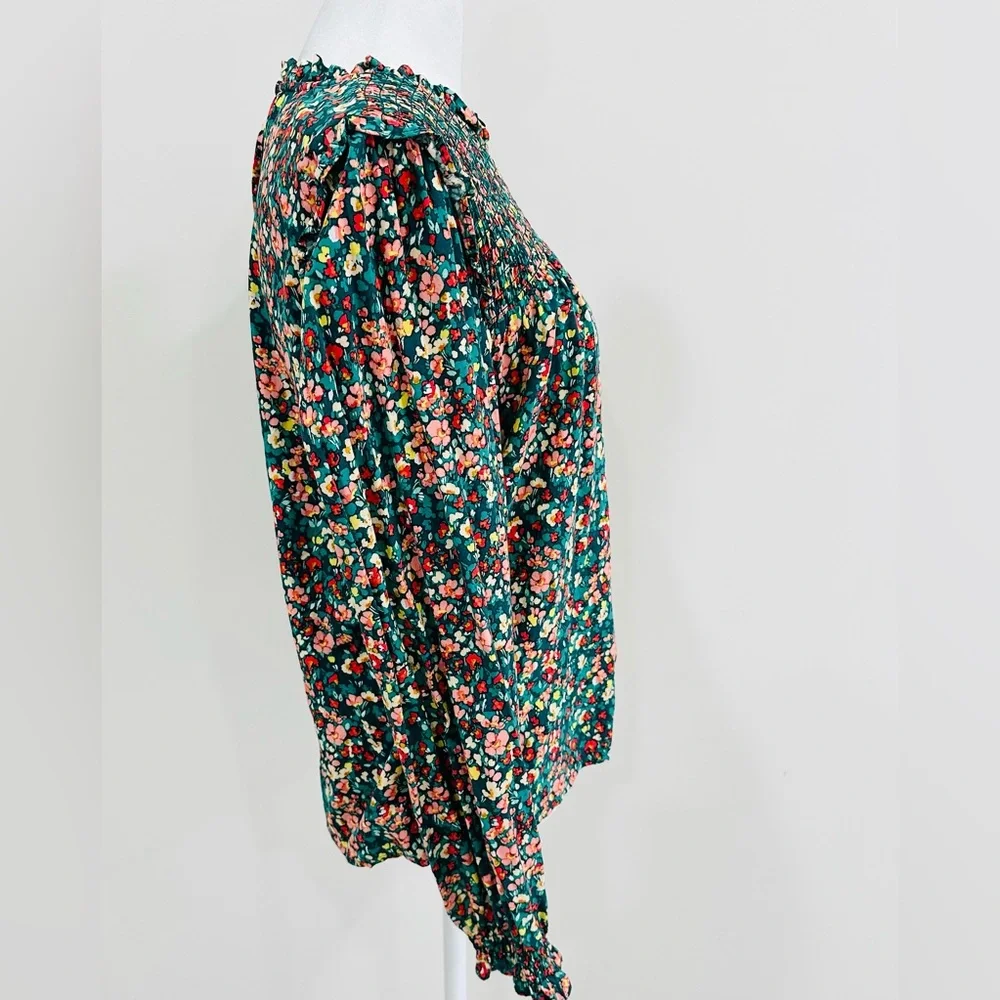 J. Crew Factory Smocked Ruffleneck‎ Top Small Viscose Multicolor